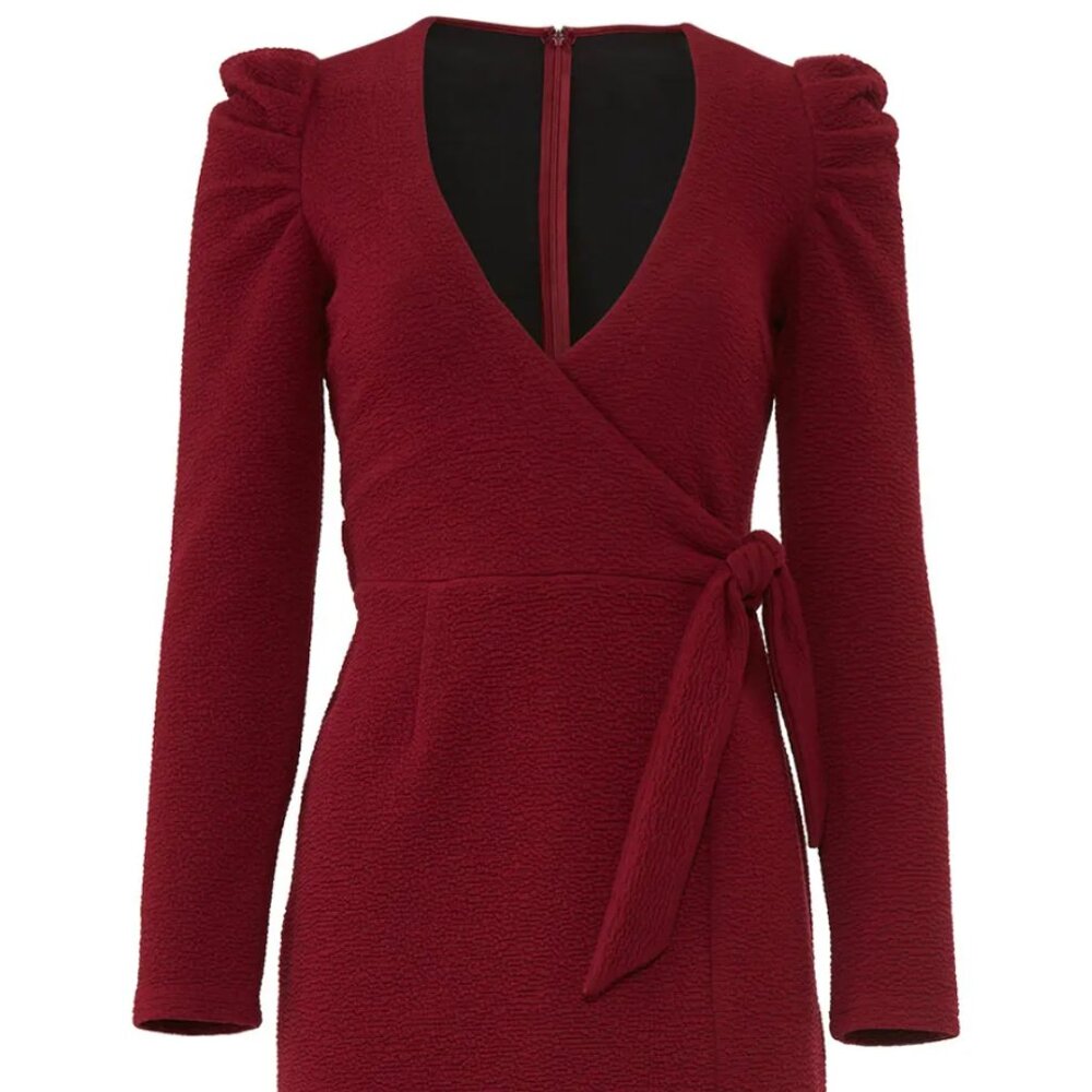 MINKPINK Textured Puff Sleeve Mini Dress – Burgundy, Size M